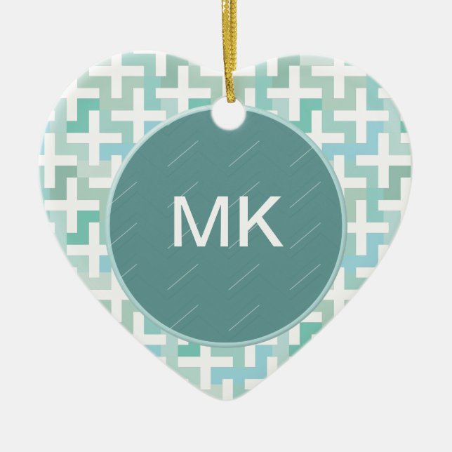 Seafoam Green Geometric Ceramic Ornament (Front)