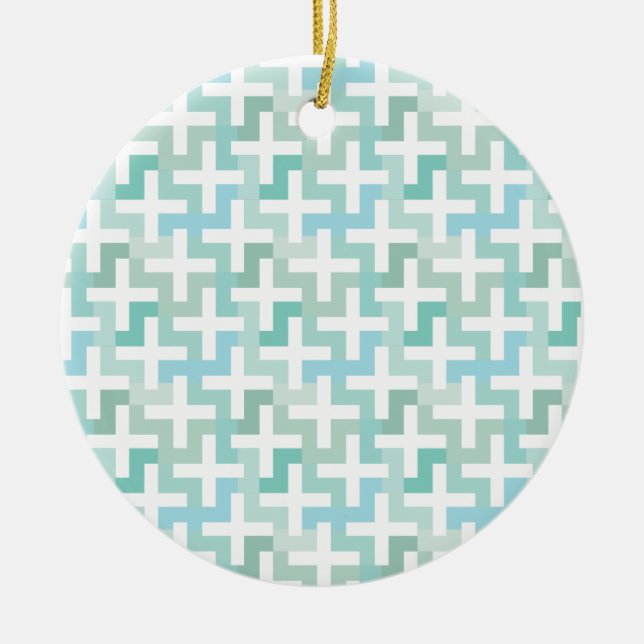 Seafoam Green Geometric Ceramic Ornament (Front)