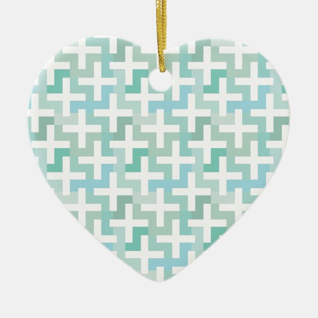 Seafoam Green Geometric Ceramic Ornament (Front)