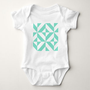 Seafoam Green Geometric Deco Cube Pattern Baby Bodysuit