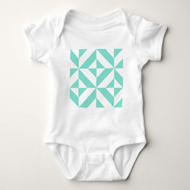 Seafoam Green Geometric Deco Cube Pattern Baby Bodysuit (Front)