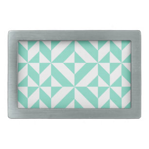 Seafoam Green Geometric Deco Cube Pattern Belt Buckle