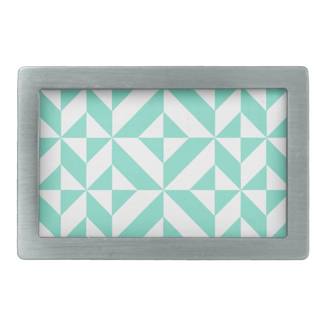 Seafoam Green Geometric Deco Cube Pattern Belt Buckle (Front)
