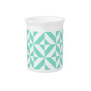 Seafoam Green Geometric Deco Cube Pattern Beverage Pitcher