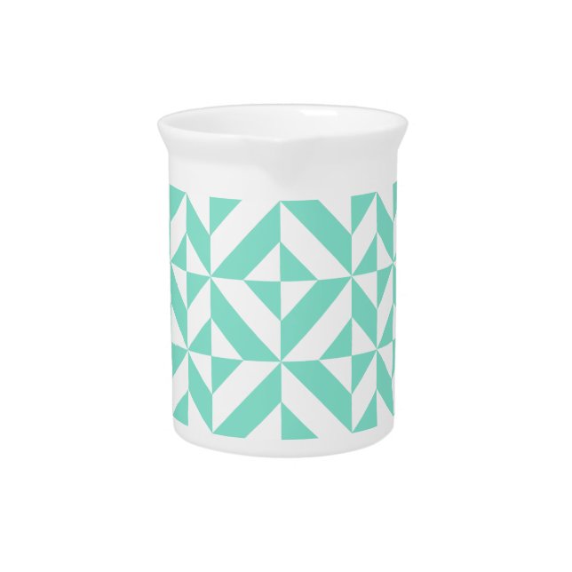 Seafoam Green Geometric Deco Cube Pattern Beverage Pitcher (Front)