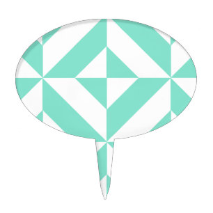 Seafoam Green Geometric Deco Cube Pattern Cake Topper