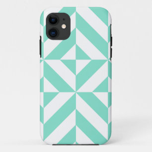 Seafoam Green Geometric Deco Cube Pattern iPhone 11 Case