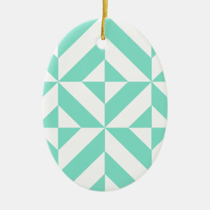 Seafoam Green Geometric Deco Cube Pattern Ceramic Ornament