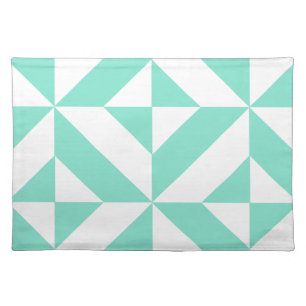Seafoam Green Geometric Deco Cube Pattern Cloth Placemat
