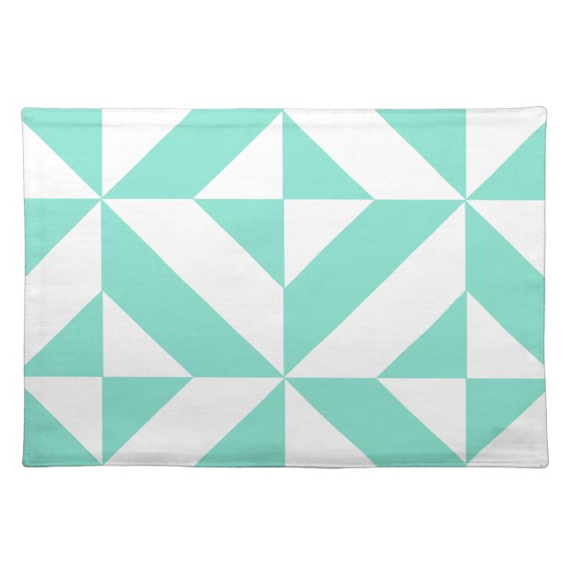 Seafoam Green Geometric Deco Cube Pattern Cloth Placemat (Front)