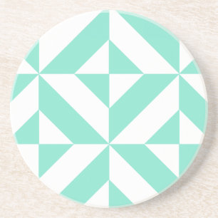 Seafoam Green Geometric Deco Cube Pattern Drink Coaster