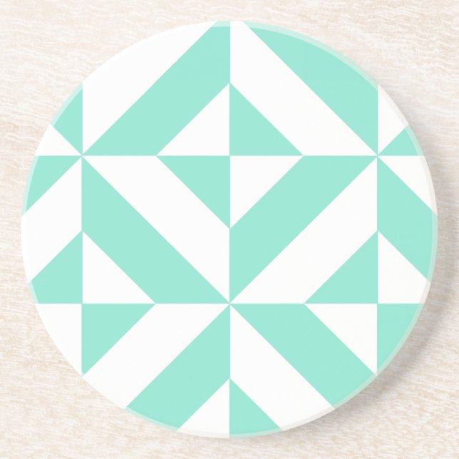 Seafoam Green Geometric Deco Cube Pattern Drink Coaster (Front)