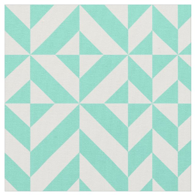 Seafoam Green Geometric Deco Cube Pattern Fabric (Close Up)