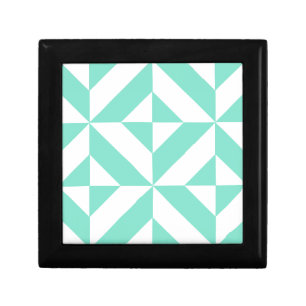 Seafoam Green Geometric Deco Cube Pattern Keepsake Box