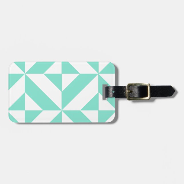 Seafoam Green Geometric Deco Cube Pattern Luggage Tag (Front Horizontal)