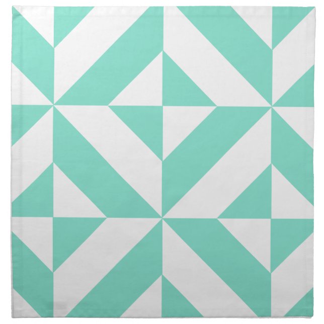 Seafoam Green Geometric Deco Cube Pattern Napkin (Front)