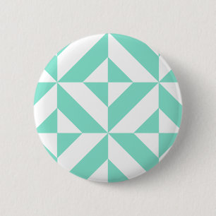 Seafoam Green Geometric Deco Cube Pattern Pinback Button