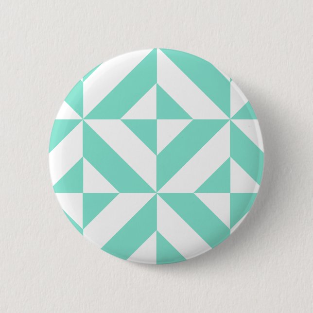 Seafoam Green Geometric Deco Cube Pattern Pinback Button (Front)