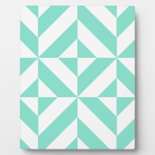 Seafoam Green Geometric Deco Cube Pattern Plaque