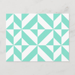 Seafoam Green Geometric Deco Cube Pattern Postcard
