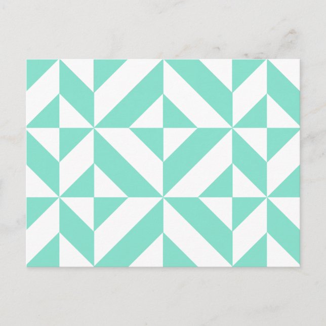 Seafoam Green Geometric Deco Cube Pattern Postcard (Front)