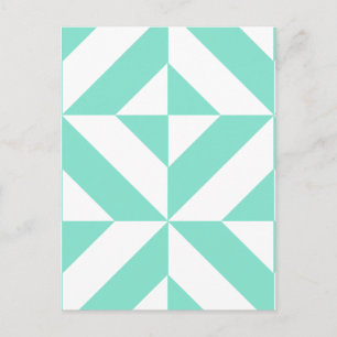 Seafoam Green Geometric Deco Cube Pattern Postcard
