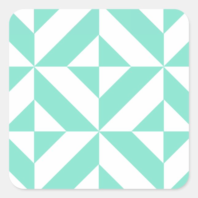 Seafoam Green Geometric Deco Cube Pattern Square Sticker (Front)