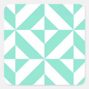 Seafoam Green Geometric Deco Cube Pattern Square Sticker