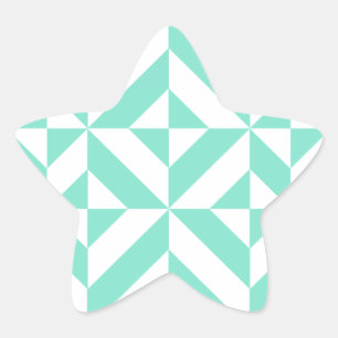 Seafoam Green Geometric Deco Cube Pattern Star Sticker