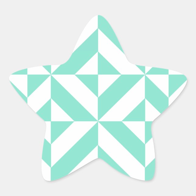 Seafoam Green Geometric Deco Cube Pattern Star Sticker (Front)