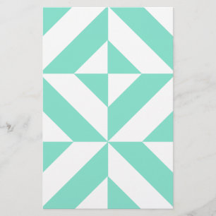 Seafoam Green Geometric Deco Cube Pattern Stationery