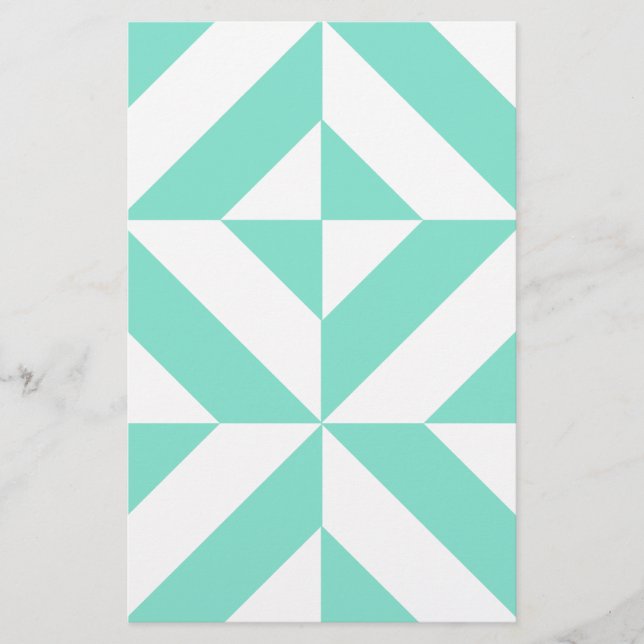 Seafoam Green Geometric Deco Cube Pattern Stationery (Front)