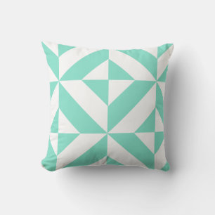 Seafoam Green Geometric Deco Cube Pattern Throw Pillow