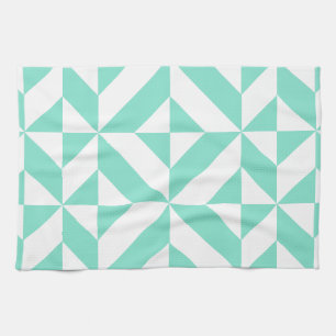 Seafoam Green Geometric Deco Cube Pattern Towel