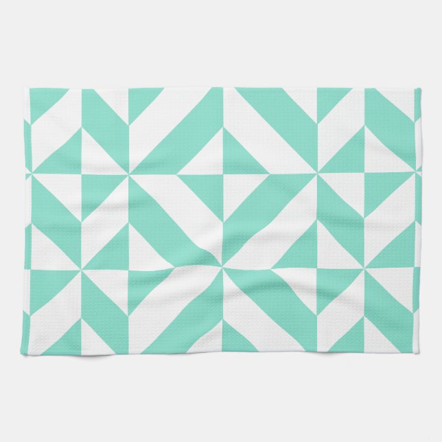 Seafoam Green Geometric Deco Cube Pattern Towel (Horizontal)