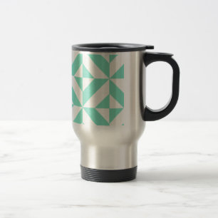 Seafoam Green Geometric Deco Cube Pattern Travel Mug