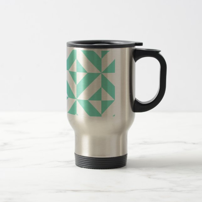 Seafoam Green Geometric Deco Cube Pattern Travel Mug (Right)
