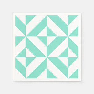 Seafoam Green Geometric Deco Pattern Paper Napkins