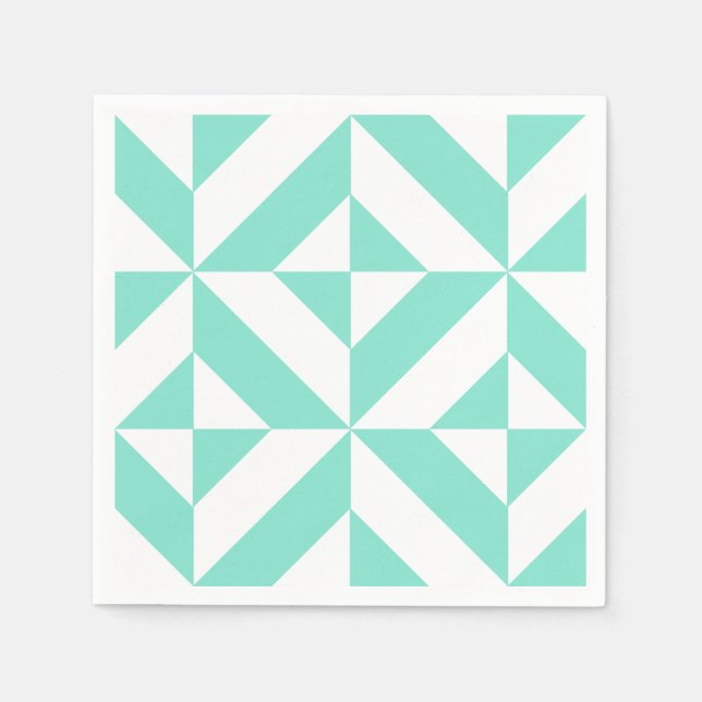 Seafoam Green Geometric Deco Pattern Paper Napkins (Front)