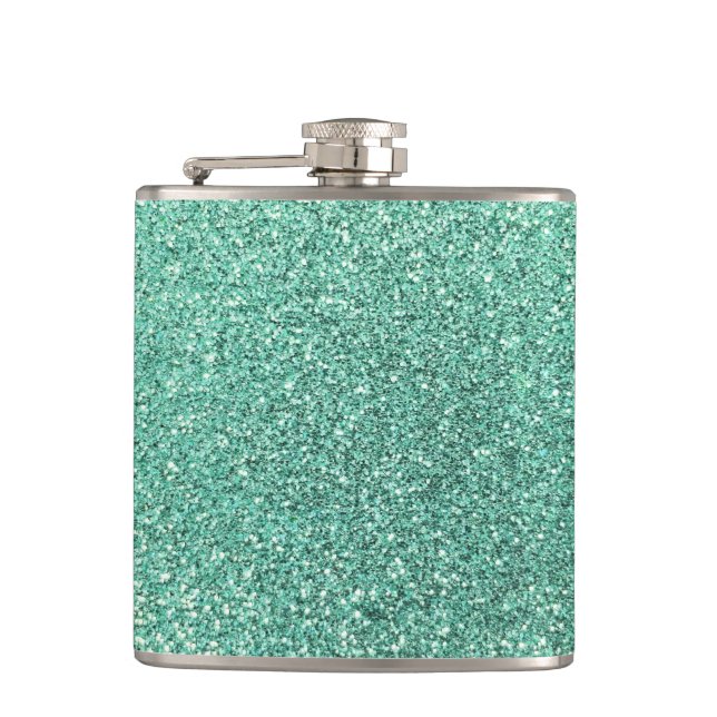 Seafoam green glitter flask (Front)