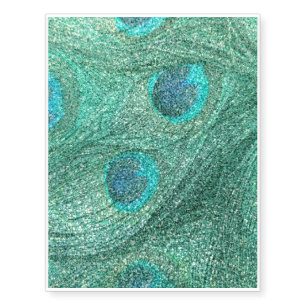 Seafoam green glitter peacock feathers temporary tattoos