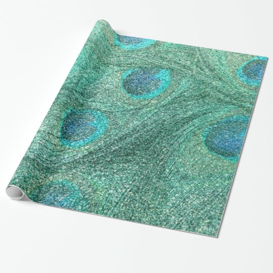Seafoam green glitter peacock feathers wrapping paper Zazzle