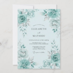 Seafoam Green Lush Spring Wedding Invitation
