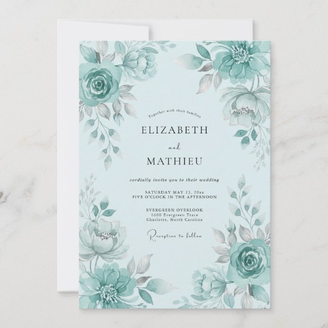 Seafoam Green Lush Spring Wedding Invitation (Front)