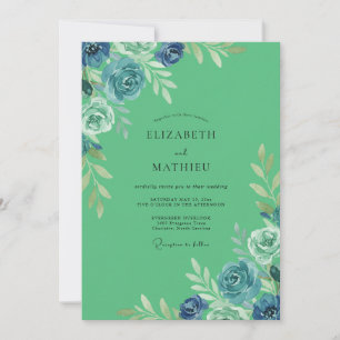 Seafoam Green Lush Watercolor Wedding Invitation