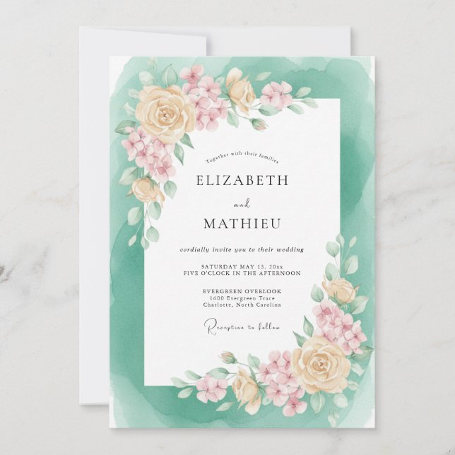 Seafoam Green Lustrous Spring Wedding Invitation (Front)