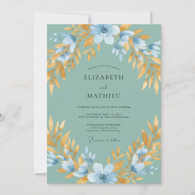 Seafoam Green Lustrous Springtime Wedding Invitation (Front)