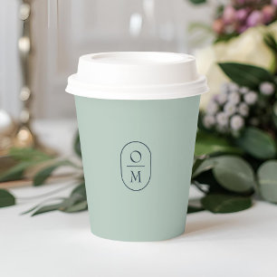 Seafoam Green   Minimal Monogram Wedding Paper Cups