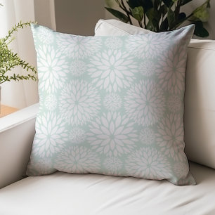 Seafoam Green Modern Floral Pattern Throw Pillow