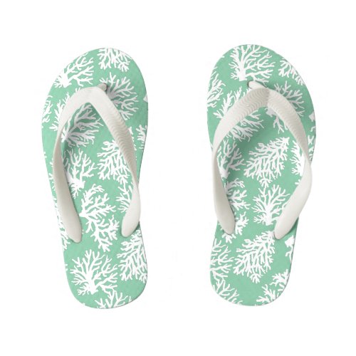 Seafoam Green Modern  White Beach Coral  Reefs   Kids Flip Flops